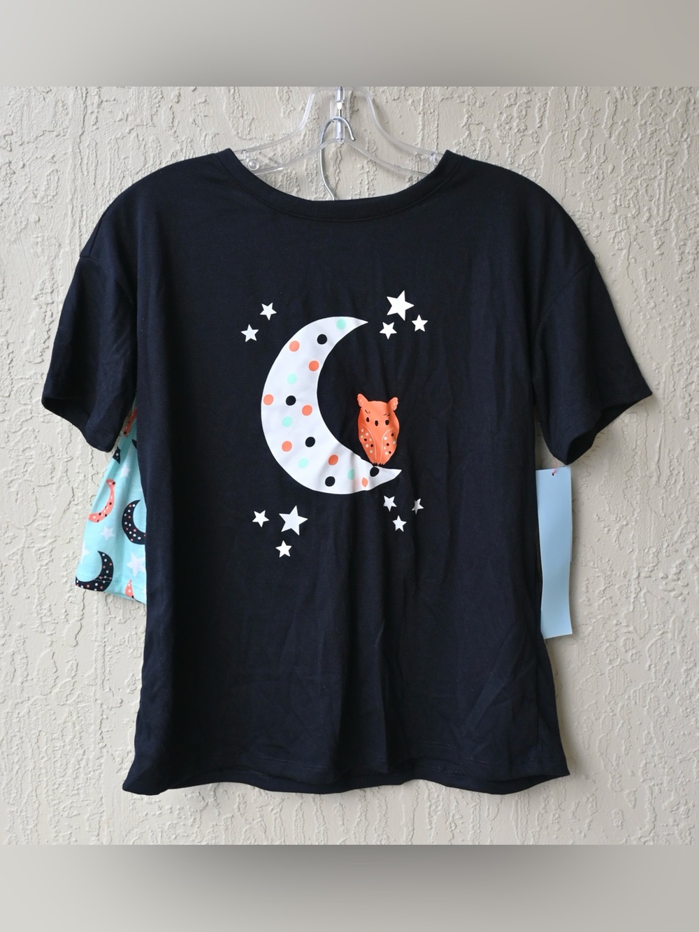 Black Tee with Moon, Stars & Orange Fox Graphic